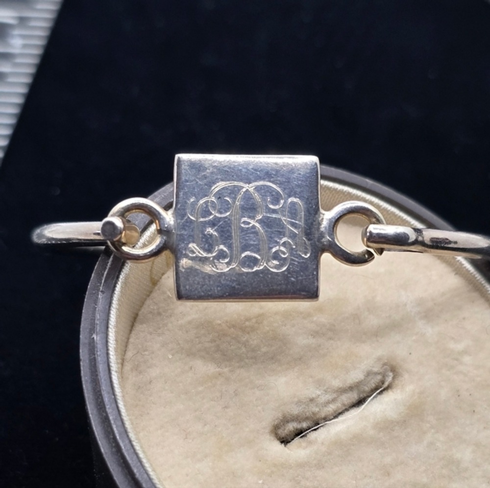 Vintage Mexico Sterling 925 Monogrammed Bangle ID Bracelet.